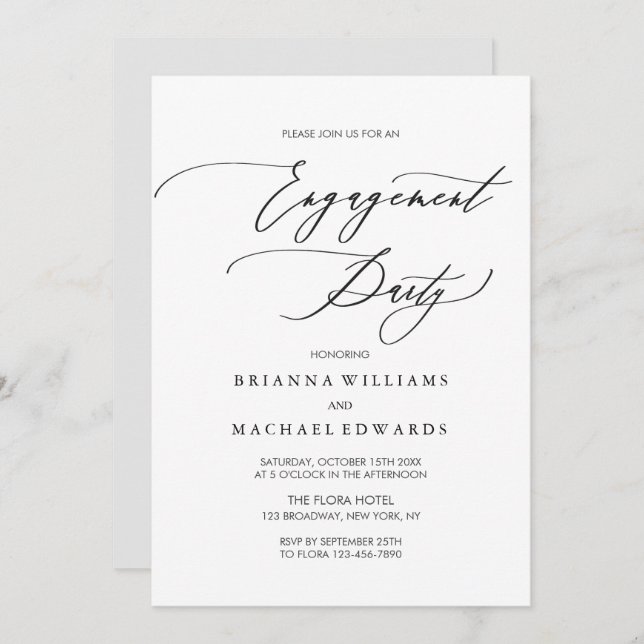 Invitation Simple Elegant Calligraphy Engagement Party (Devant / Derrière)