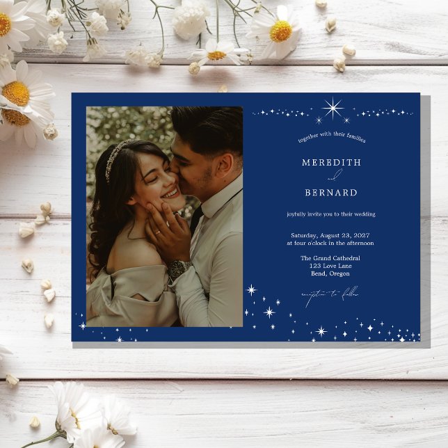 Invitation Simple Élégant Céleste Mariage Photo Horizontal (Créateur téléchargé)