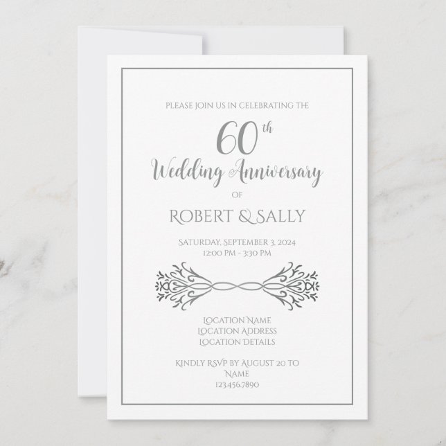 Invitation Simple Elegant Classic 60e Anniversaire Party (Devant)