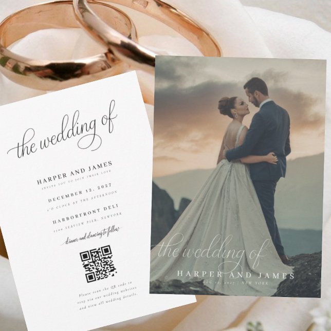 Invitation Simple Élégant Code QR de Photo de Budget Mariage (Créateur téléchargé)