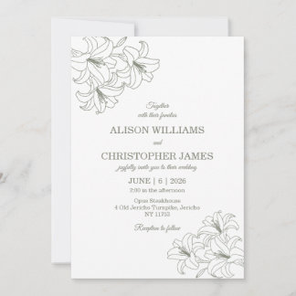 Invitation Simple Élégant Coins Fleurs Mariage Sage