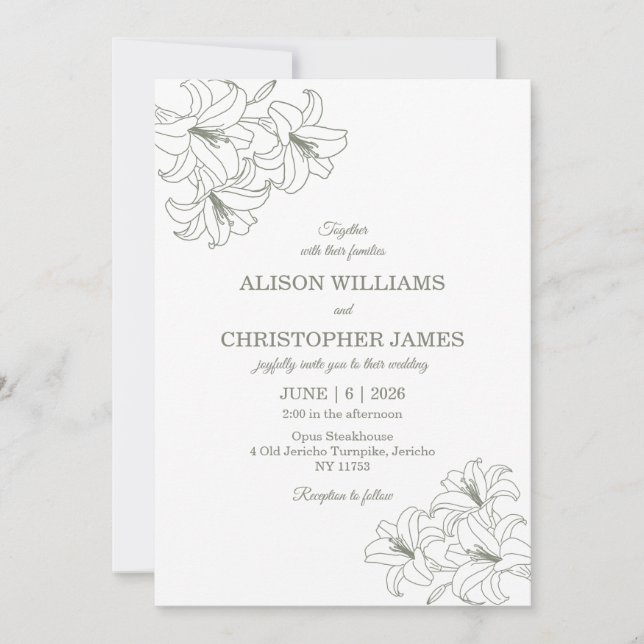 Invitation Simple Élégant Coins Fleurs Mariage Sage (Devant)