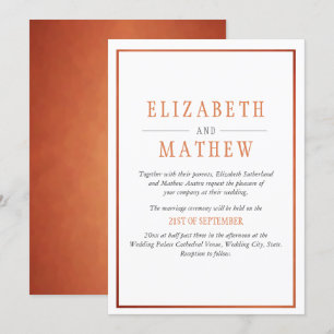 Invitation Simple élégant Cuivre blanc Orange Mariage moderne