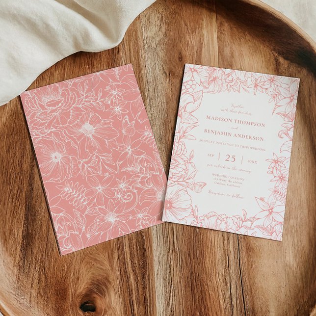 Invitation Simple Elegant Dusty Pink Floral Garden Wedding (Créateur téléchargé)