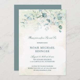 Invitation Simple Elegant Eucalyptus Greenery Sip and See