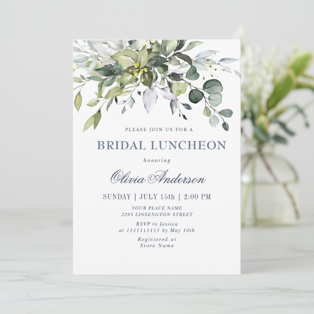 Invitation Simple Élégant Eucalyptus LUNCH DE MARIÉE (Debout devant)