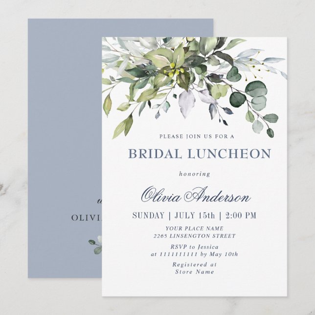 Invitation Simple Élégant Eucalyptus LUNCH DE MARIÉE (Devant / Derrière)