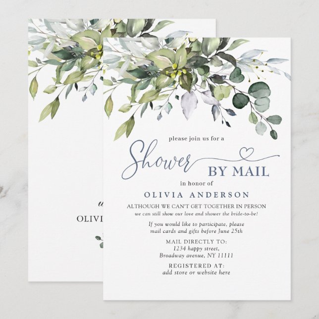 Invitation Simple Élégant Eucalyptus RECEPTION DE MARIAGE Par (Devant / Derrière)