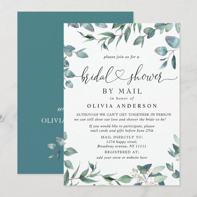 Invitation Simple Élégant Eucalyptus Réception de Mariage Par (Devant / Derrière)