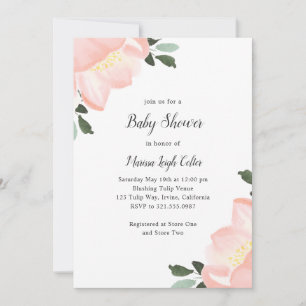 Invitation Simple Elégant Floral Blush Rose Girl Baby shower