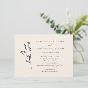 Invitation Simple Élégant Floral Mariage Ivoire Noir Dessin