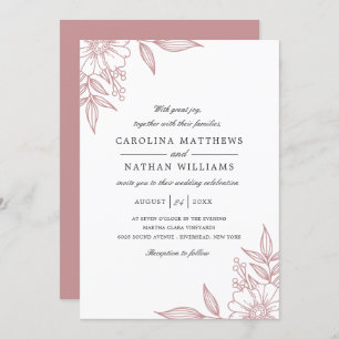 Invitation Simple Elégant Flore Corners Mariage Blush