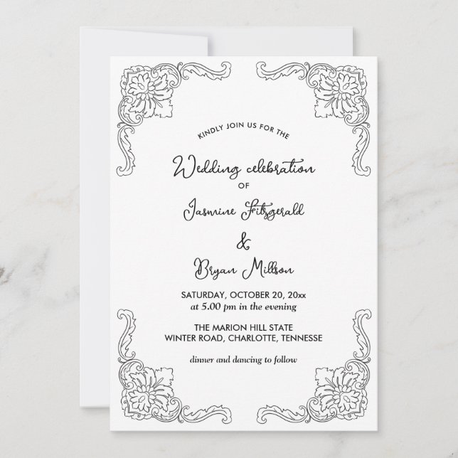 Invitation Simple Elegant Flourdissant Vintage | MARIAGE (Devant)