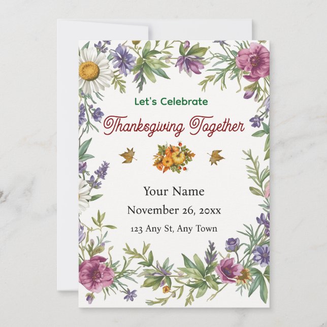 Invitation Simple Elegant Flower Framed Friendsgiving (Devant)
