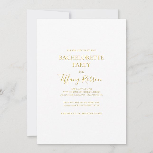 Invitation Simple Elegant Gold Bachelorette Party (Devant)