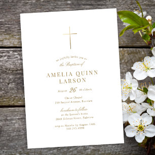 Invitation simple Elegant Gold Cross Baptism
