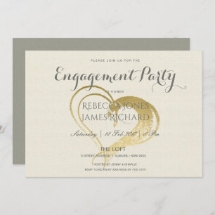INVITATION SIMPLE ÉLÉGANT GOLD HEART TYPOGRAPHIE FIANÇAILLES