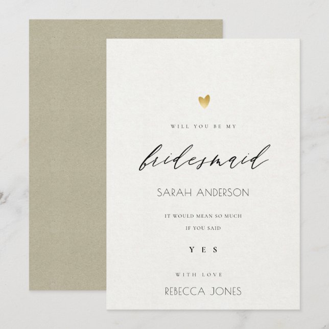 INVITATION SIMPLE ÉLÉGANT GOLD KRAFT TYPOGRAPHIE BRIDESMAID (Devant / Derrière)