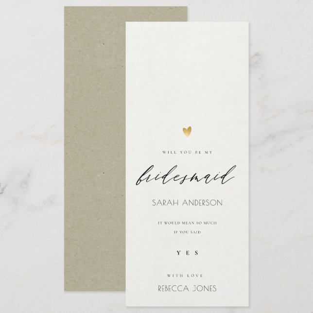 Invitation SIMPLE ÉLÉGANT GOLD KRAFT TYPOGRAPHIE Bridesmaid (Devant / Derrière)