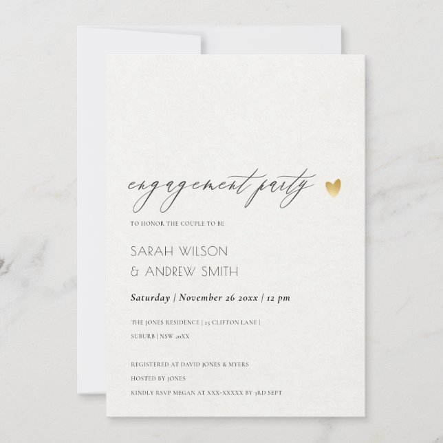INVITATION SIMPLE ÉLÉGANT GOLD KRAFT TYPOGRAPHIE FIANÇAILLES (Devant)