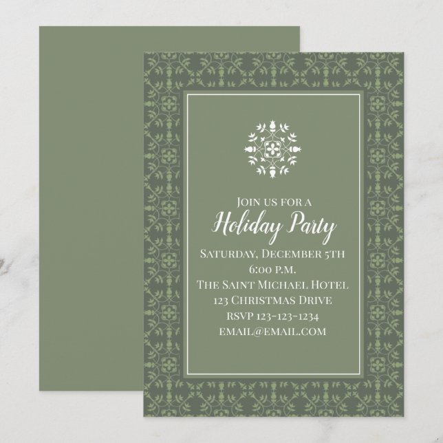 Invitation Simple Elegant Green Snowflake Motif classique (Devant / Derrière)
