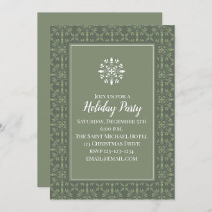 Invitation Simple Elegant Green Snowflake Motif classique