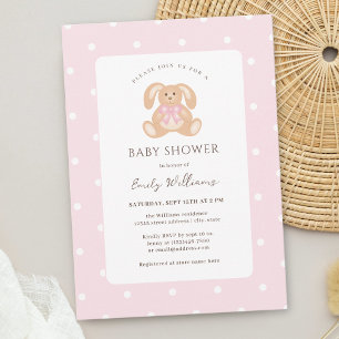 Invitation Simple Elegant Lapin Lapin Baby shower Fille Rose