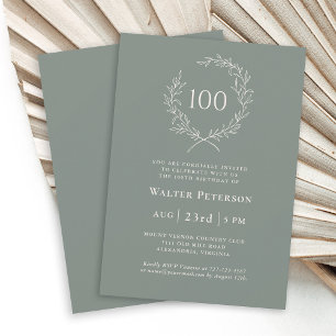 Invitation Simple Elegant Laurel Wreath 100e anniversaire