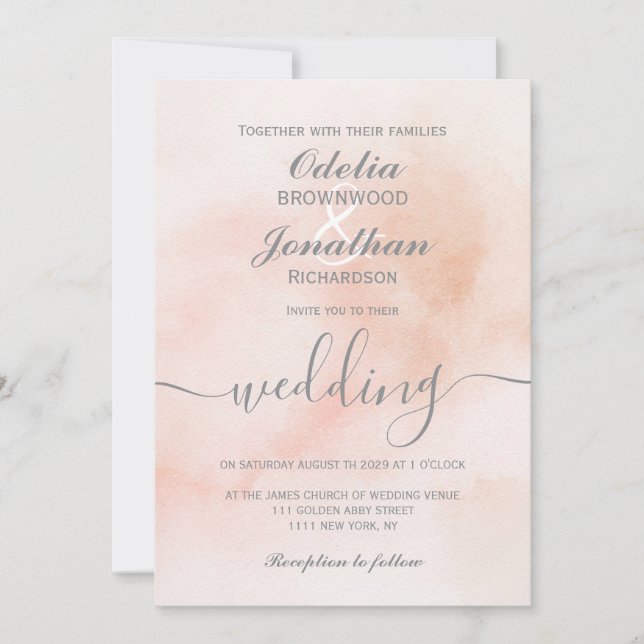 Invitation Simple Élégant Mariage Aquarelle Esthétique (Devant)