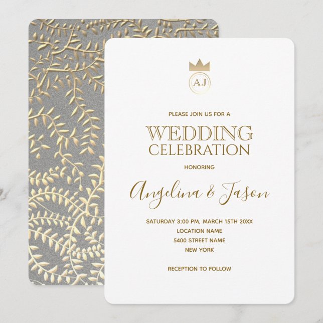 Invitation Simple Élégant Mariage Calligraphié en Or (Devant / Derrière)