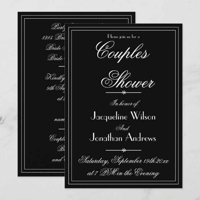 Invitation Simple Élégant Mariage Couple Noir & Blanc (Devant / Derrière)