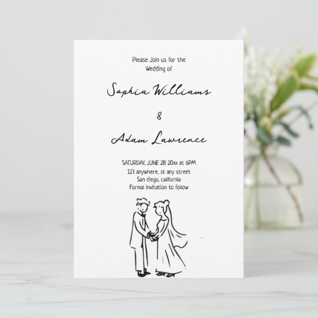 Invitation Simple élégant mariage dessiné à la main (Debout devant)