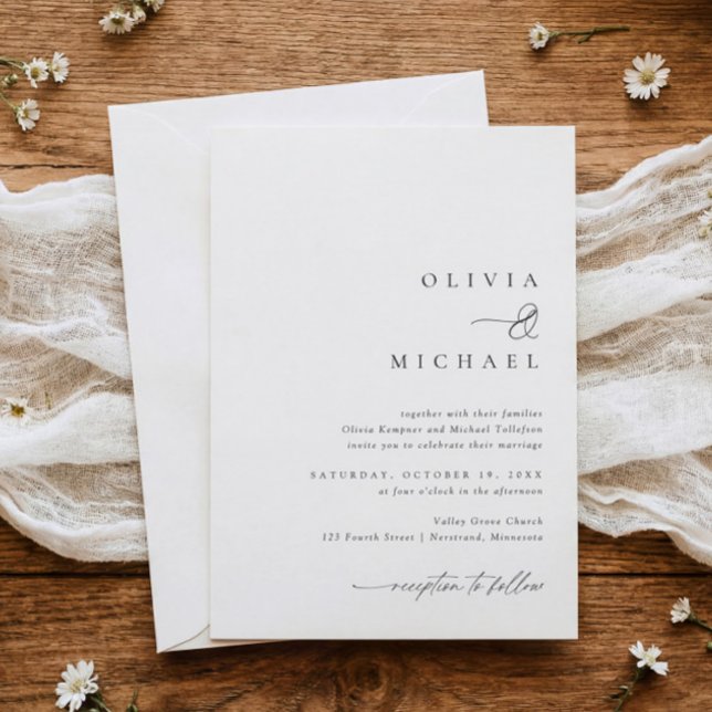 Invitation Simple Élégant Mariage écriture manuscrite (Elegant simple wedding invitations in black and white.)