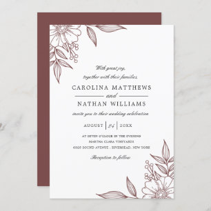 Invitation Simple Elégant Mariage Floral Corners