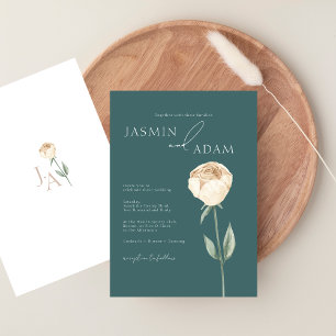 Invitation Simple Élégant Mariage Floral Rose Vert Émeraude