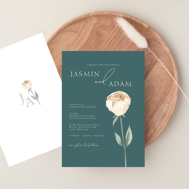 Invitation Simple Élégant Mariage Floral Rose Vert Émeraude (Simple Elegant Emerald Green Rose Floral Wedding Invitation)