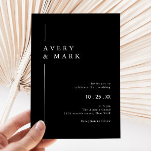 Invitation Simple Élégant Mariage Minimaliste Noir & Blanc