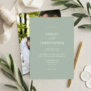 Invitation Simple Élégant Mariage Moderne Vert Sauge