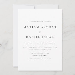 Invitation Simple Élégant Mariage Noir et Blanc Script