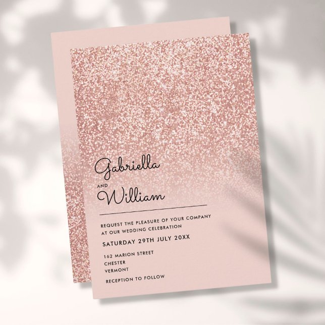 Invitation Simple Élégant Mariage Paillettes Or Rose (Créateur téléchargé)