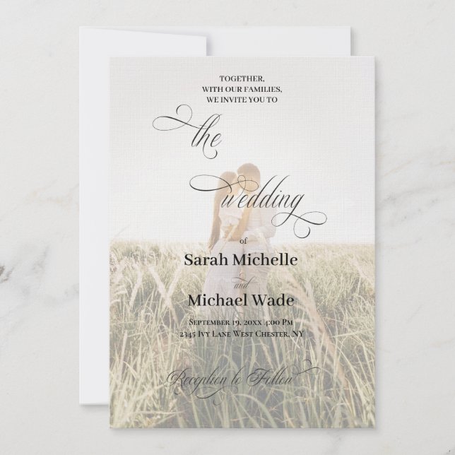 Invitation Simple Élégant Mariage Photo Noir & Blanc (Devant)