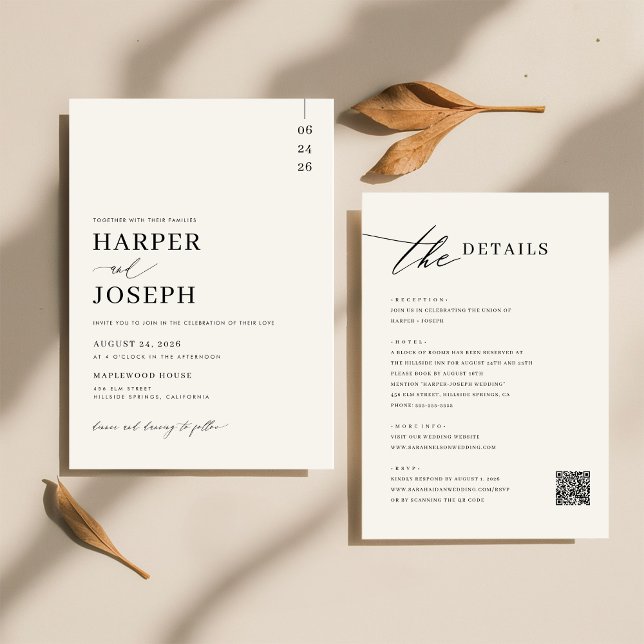 Invitation Simple Élégant Mariage Tout En Un Code QR Noir (Créateur téléchargé)