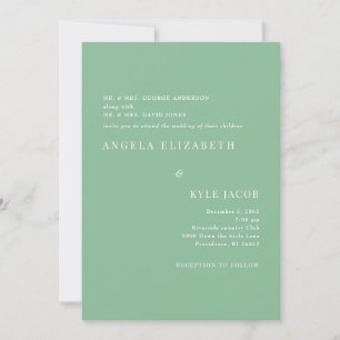 Invitation Simple & Élégant Mariage Vert Blanc Texte Mariage