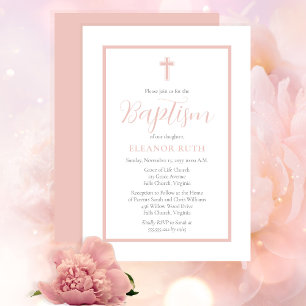 Invitation Simple Élégant Minimaliste Blush Rose Girl Baptême