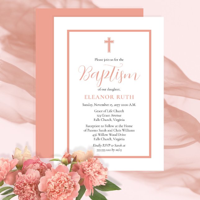 Invitation Simple Élégant Minimaliste Dk Blush Pink Baptism (Créateur téléchargé)