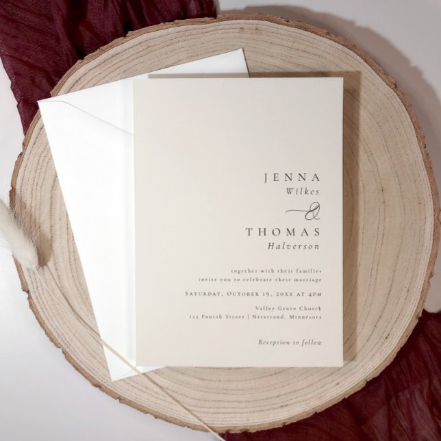 Invitation Simple Élégant Minimaliste Mariage Beige (Elegant beige wedding invitation with minimalist layout and modern script details.)