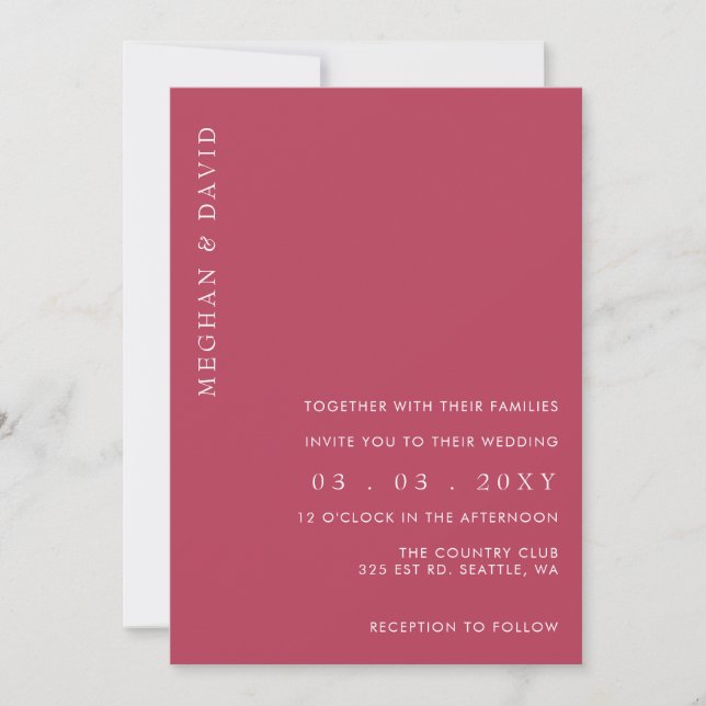 Invitation Simple élégant minimaliste moderne Mariage Magenta (Devant)