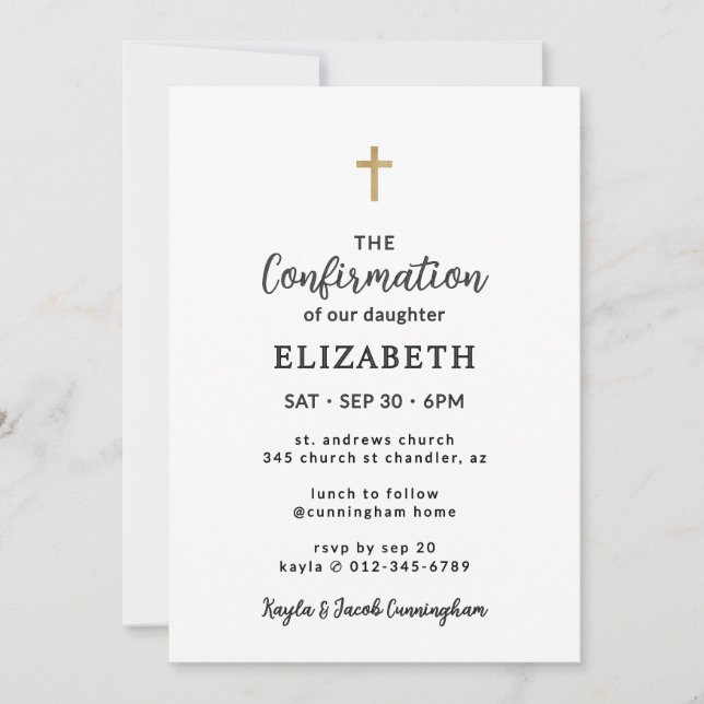 Invitation Simple Élégant Moderne Confirmation Croix (Devant)