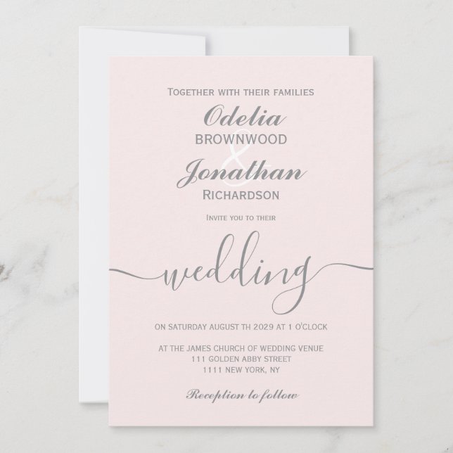Invitation Simple Elegant moderne Mariage rose doux (Devant)