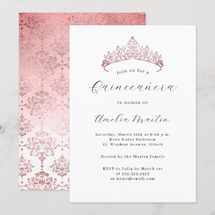 Invitation Simple élégant moderne rose Tiara Quinceanera